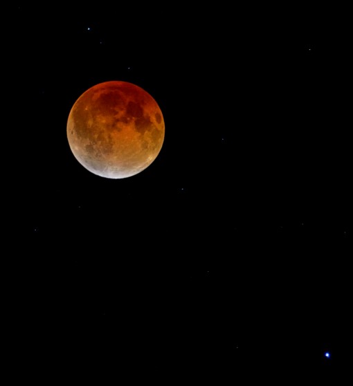 Lunar eclipse (Blood Moon), Shoal Creek, Austin, Texas, by Ted Lee Eubanks