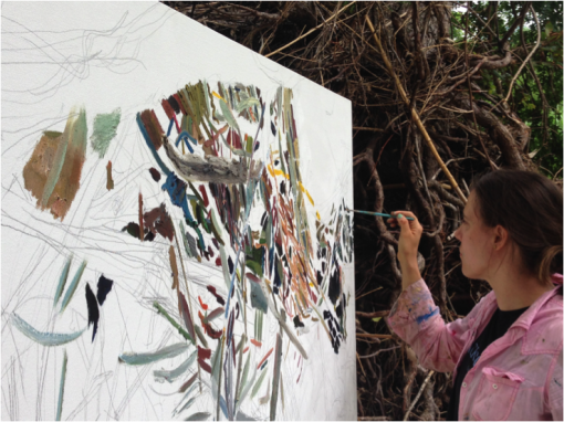 Artist Erika Huddleston working on Shoal Creek. Photo by Daniel Adams.