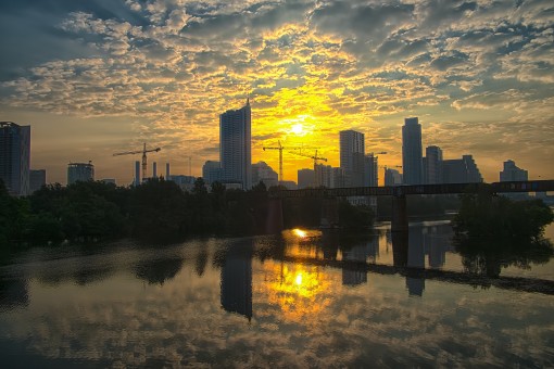 Austin skyline looking east toward Drake Bridge by Ted Lee Eubanks